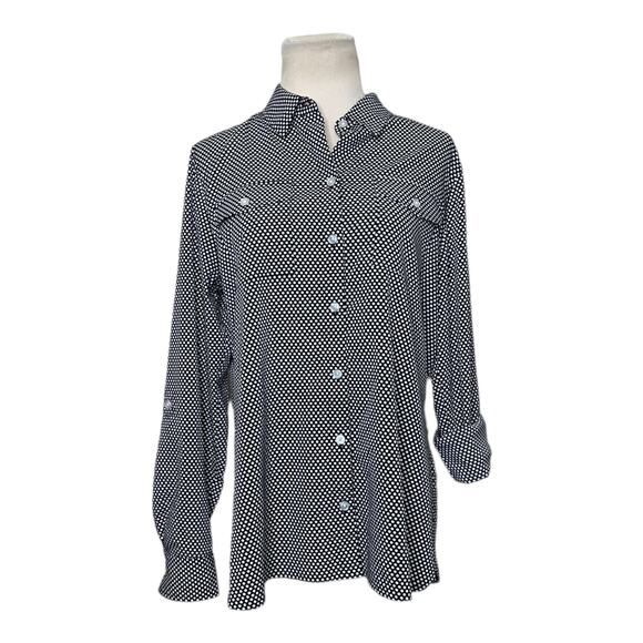 Jones New York black white polka dots buttoned shirt size M - Picture 9 of 9